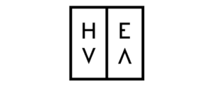 HEVA logo with capital letters arranged in a box