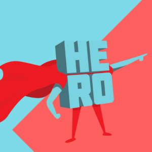 Superhero artwork with the word hero as the body with a cape