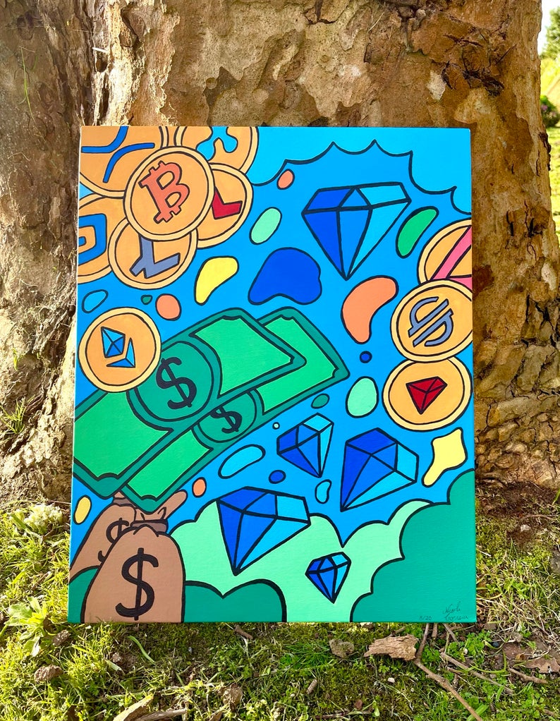 Cryptocurrency original art acrylic painting by Nicole Correia