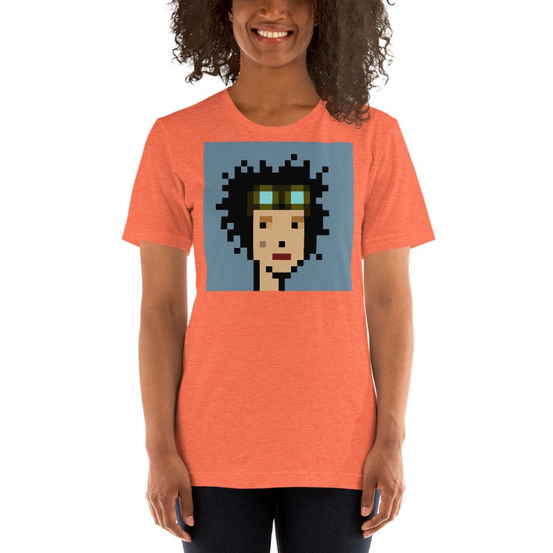 Orange CryptoPunk t-shirt with wild-haired punk image