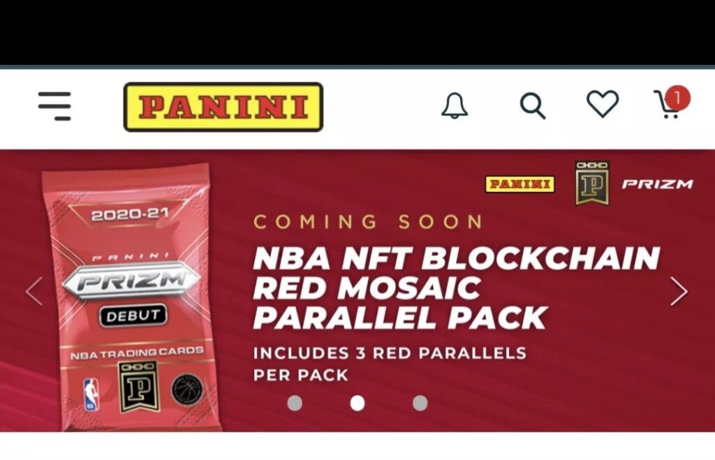 Screenshot of panini NFt website featuring an NBA red mosaic parallel pack