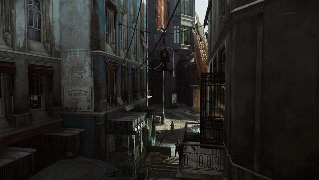 A street scene from Dishonored II taken by flickr user videogame photography showing a street scene. 